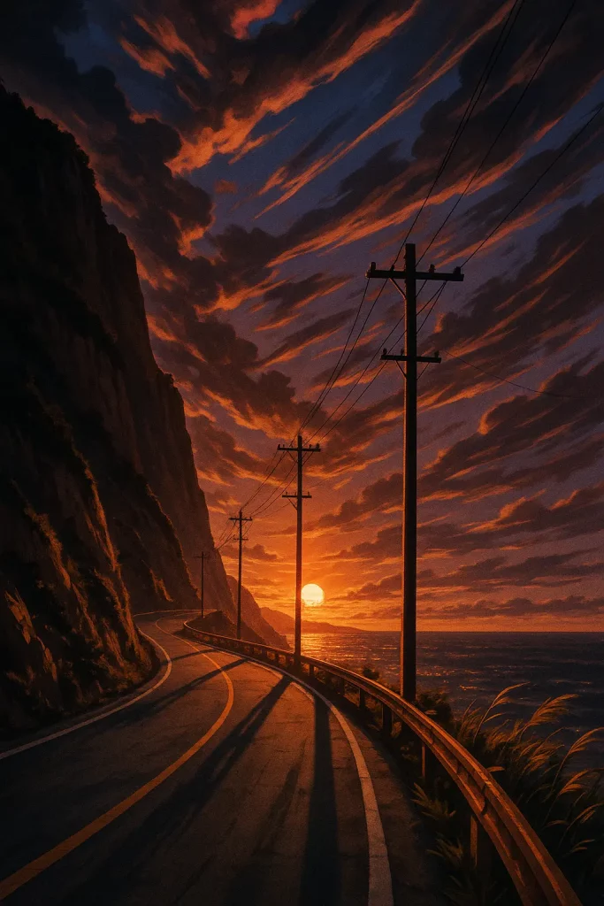 30 ChatGPT Prompts for Beautiful Anime Landscapes Dramatic Coastal Road