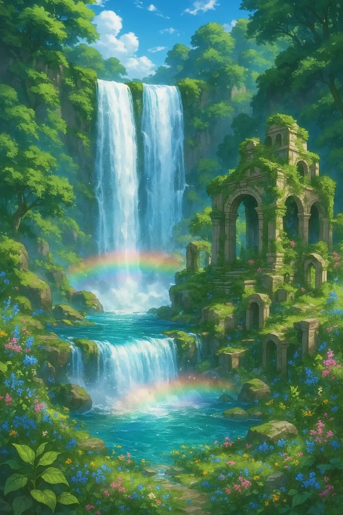 30 ChatGPT Prompts for Beautiful Anime Landscapes Ancient Temple Waterfall