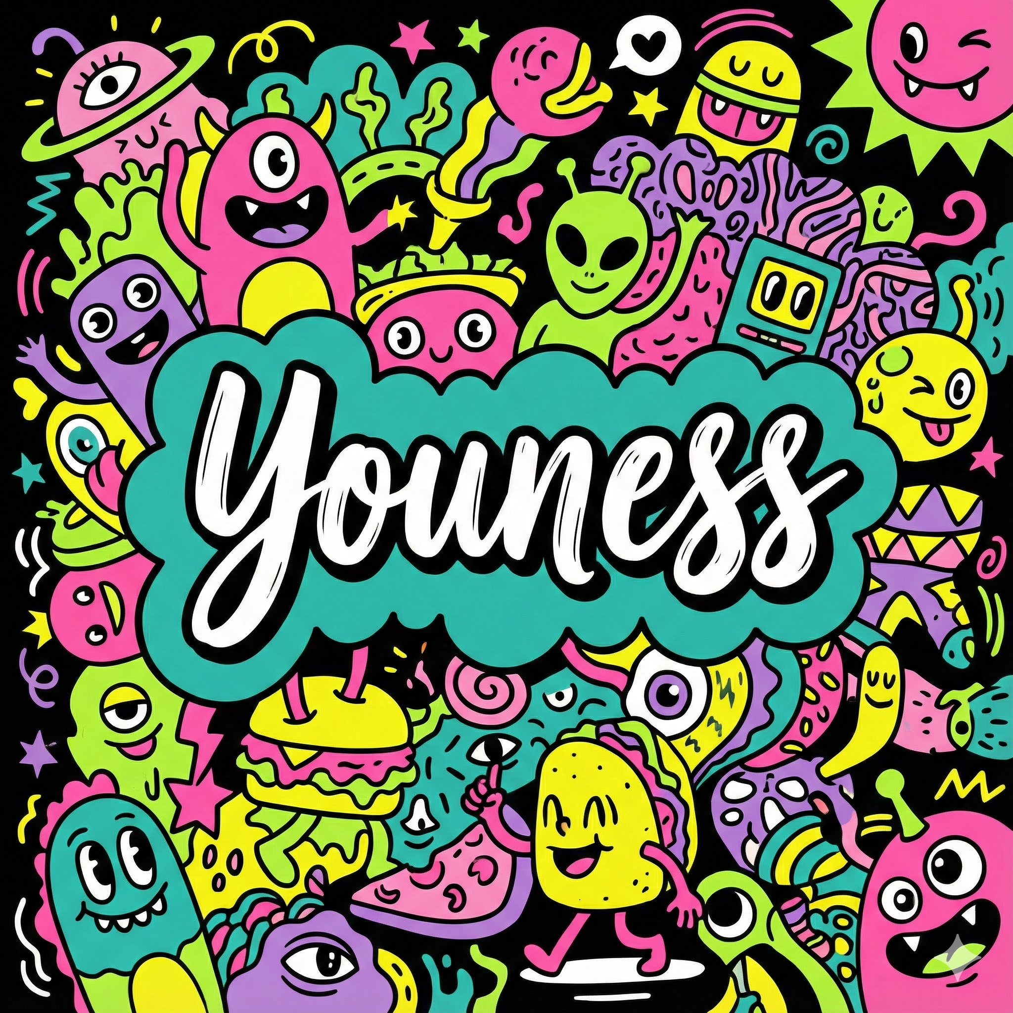 15 Gemini Nano Prompts for Colorful Lettering Art Youness (Doodle Art)