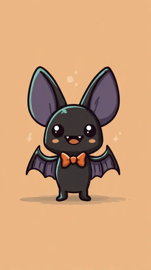 How to Create Cute Halloween Characters Using Meta AI Create a cute halloween character of a giggling bat with tiny wings and a bow tie, chibi style with big expressive eyes and friendly expression, soft color palette (orange, black, purple, green), minimal simple background, digital illustration, clean vector art.