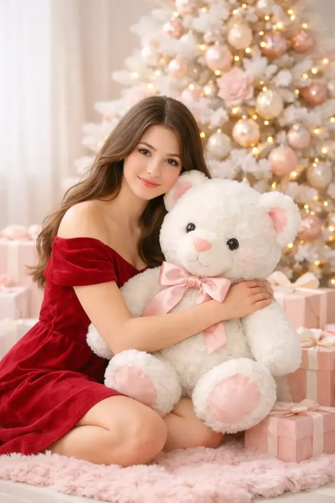 10 ChatGPT Prompts for Christmas Photos Soft Christmas Portrait with Teddy Bear