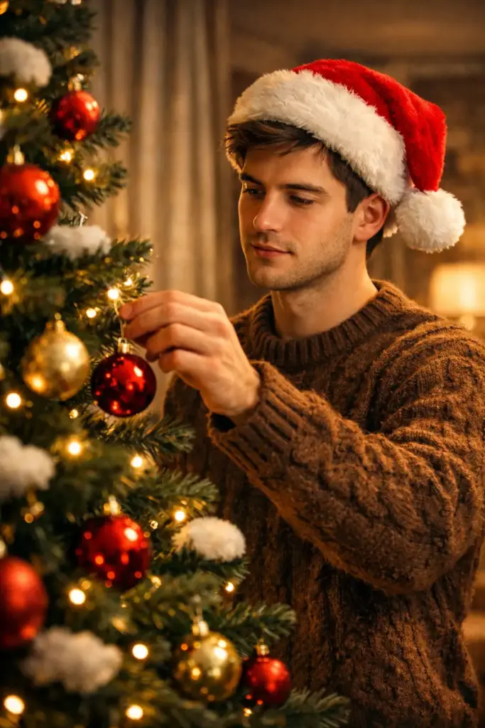 10 ChatGPT Prompts for Christmas Photos Man Decorating the Tree