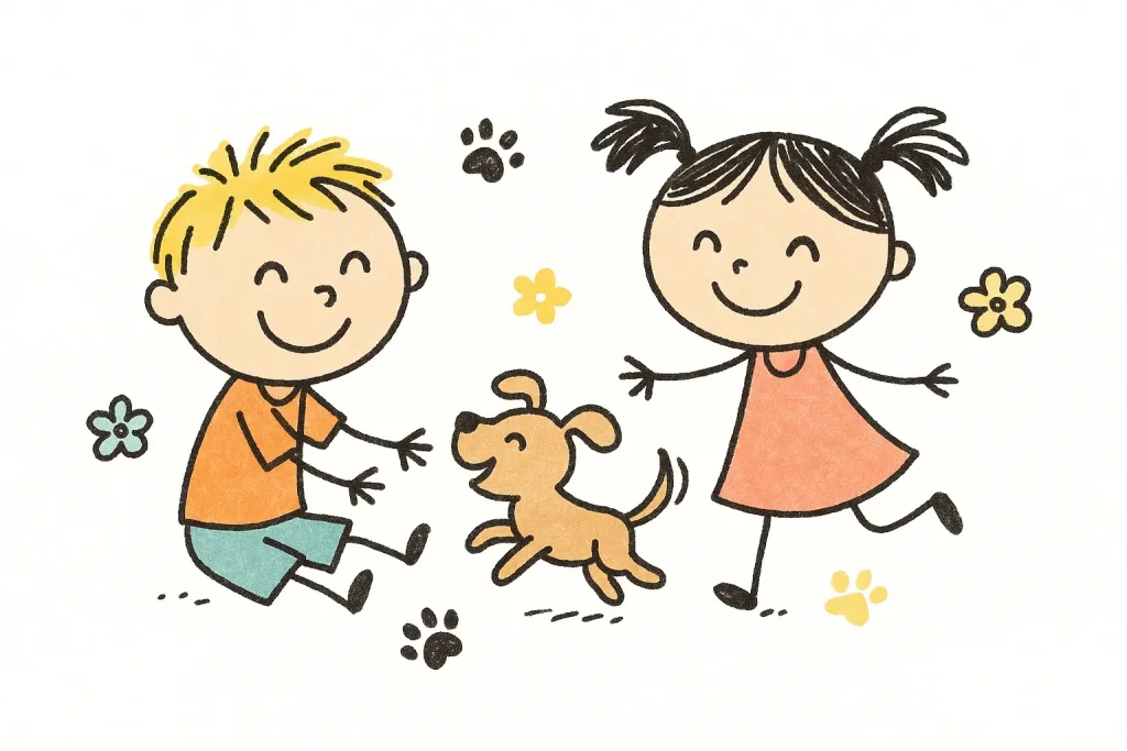 How to Create Cute Children Illustrations Using ChatGPT Playing with Puppy