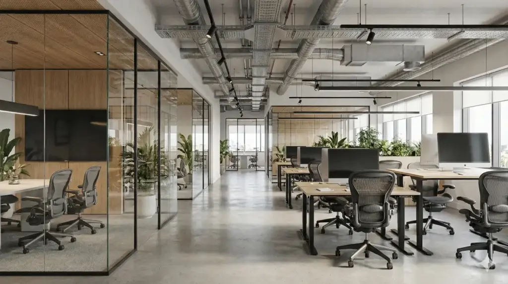 Gemini Nano Banana Pro Prompts for Architecture 3D Visualization, BIM, and AI Rendering Open Office Workspace