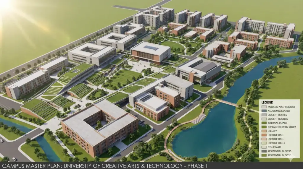 Gemini Nano Banana Pro Prompts for Architecture 3D Visualization, BIM, and AI Rendering Institutional Campus Site Planning