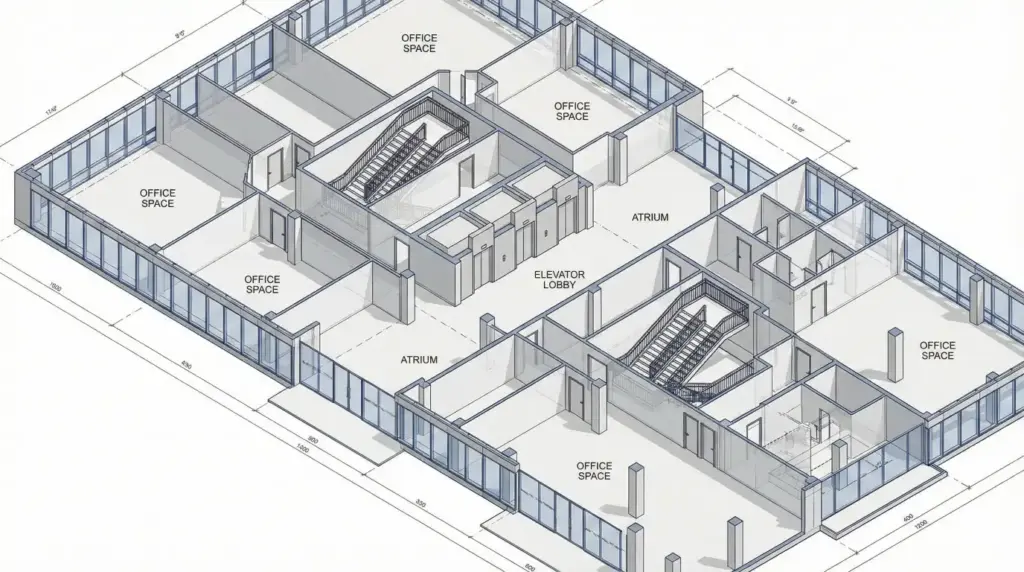 Gemini Nano Banana Pro Prompts for Architecture 3D Visualization, BIM, and AI Rendering Commercial Building Floor Plan in 3D