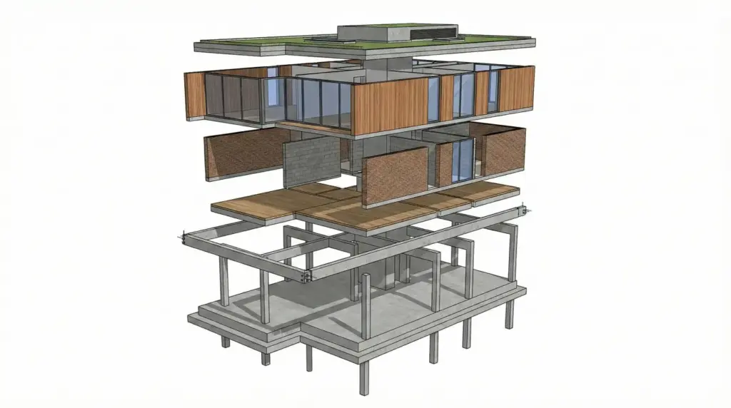 Gemini Nano Banana Pro Prompts for Architecture 3D Visualization, BIM, and AI Rendering Residential Building Exploded Assembly