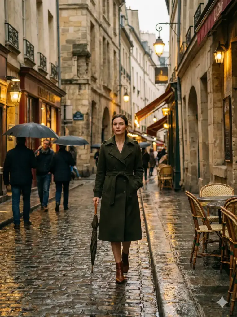 20 Gemini Nano Banana Pro Prompts for Cinematic Outdoor Photos Woman Walking Through European Street After Rain