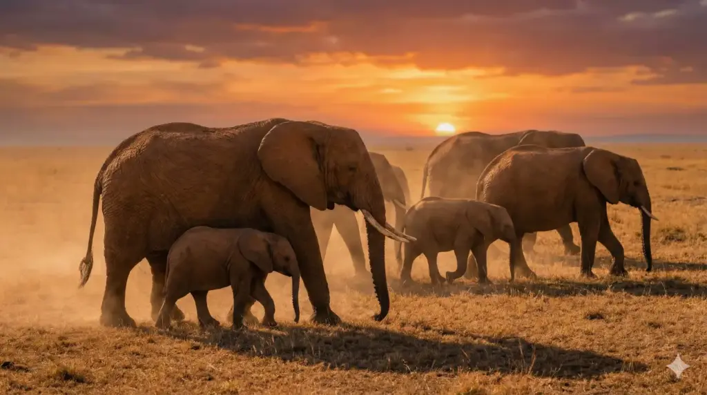 21 Gemini Nano Banana Pro Prompts for Stunning Wildlife Photos African Elephant Family at Sunset