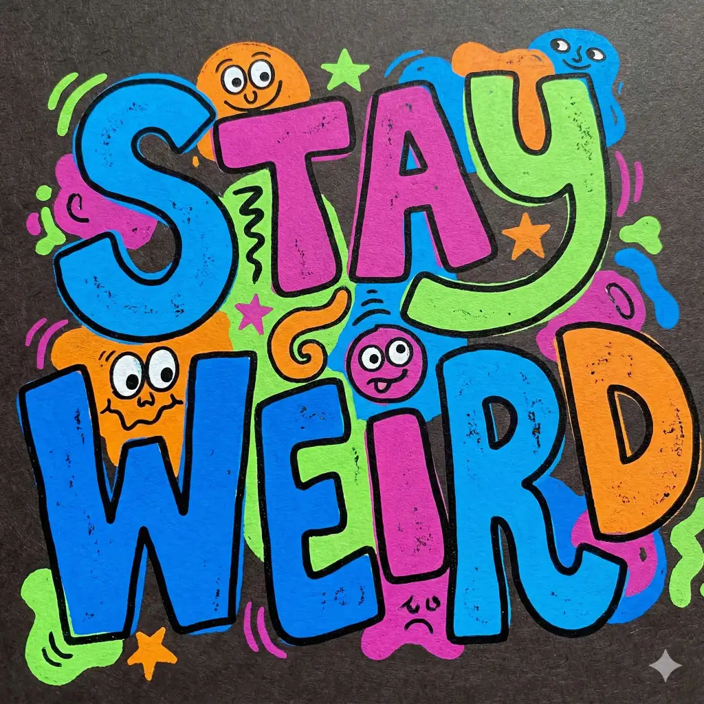 15 Gemini Nano Prompts for Colorful Lettering Art STAY WEIRD (Hand-drawn)