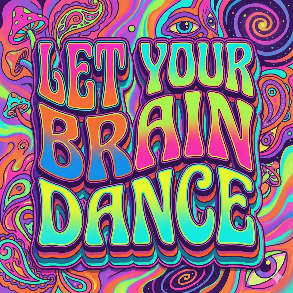 15 Gemini Nano Prompts for Colorful Lettering Art LET YOUR BRAIN DANCE (Psychedelic Variation)