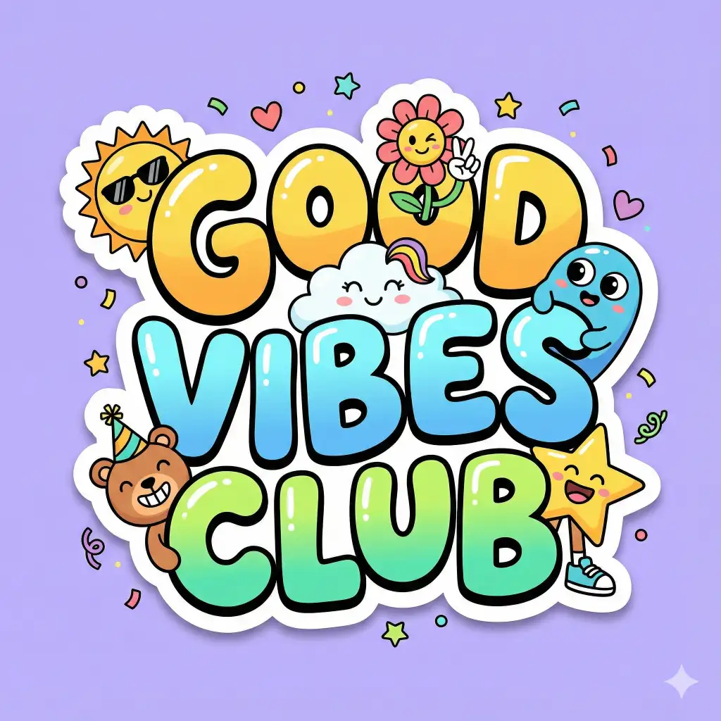 15 Gemini Nano Prompts for Colorful Lettering Art GOOD VIBES CLUB (Bubbly Cartoon Style)