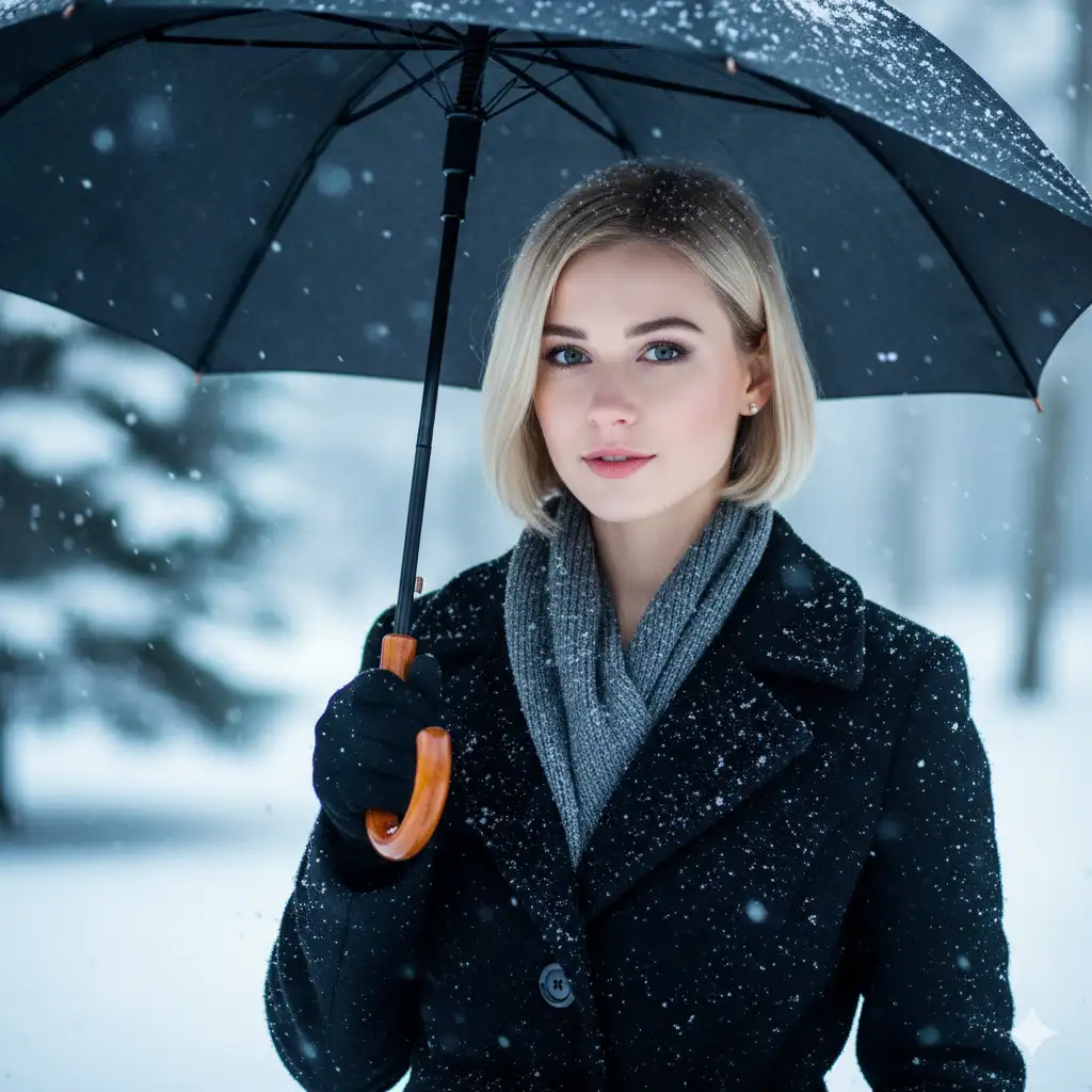 21 Gemini Prompts for Stunning Winter Photos Classic Umbrella Scene