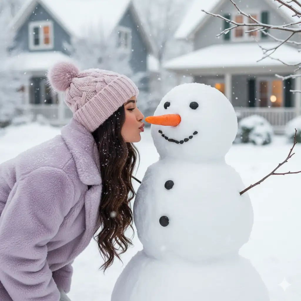 21 Gemini Prompts for Stunning Winter Photos Snowman Kiss
