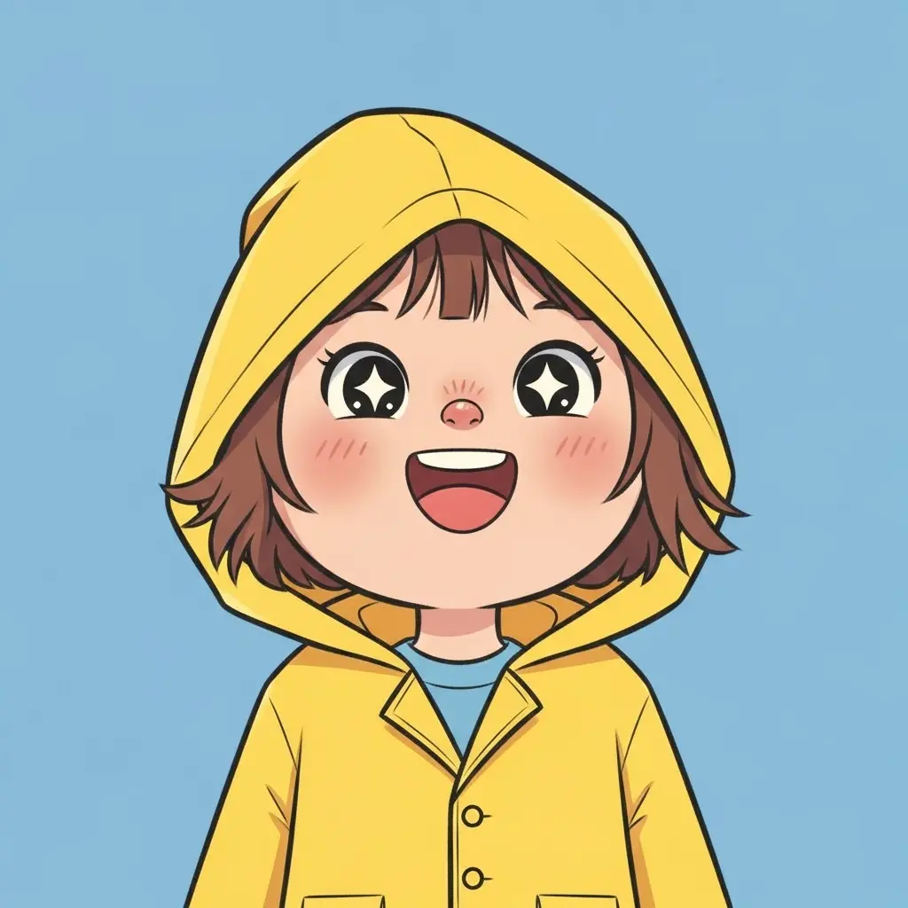 Happy Little Girl in Rain