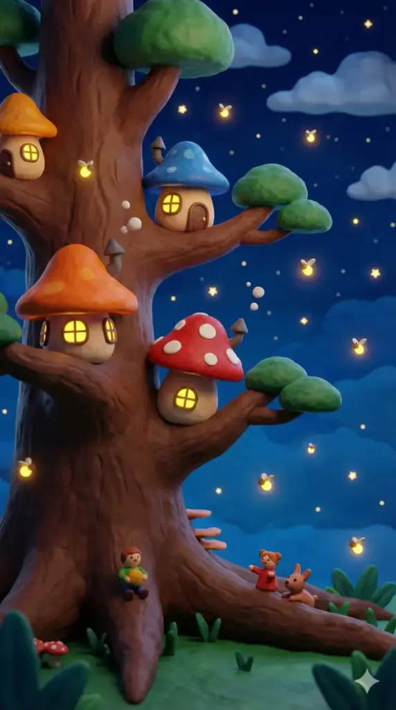 Mushroom House Night Forest