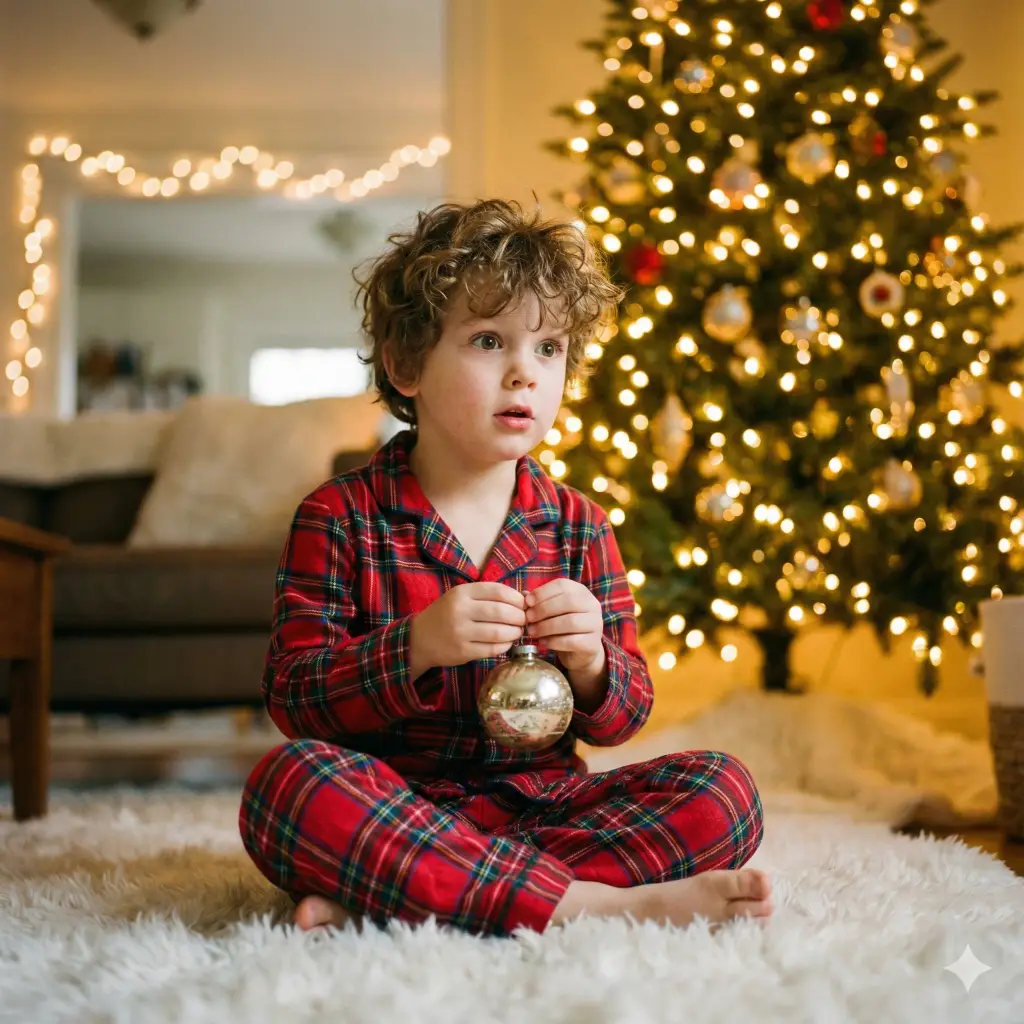 21 Gemini Nano Banana Pro Prompts for Holiday Photos Young Boy with Christmas Tree Ornament