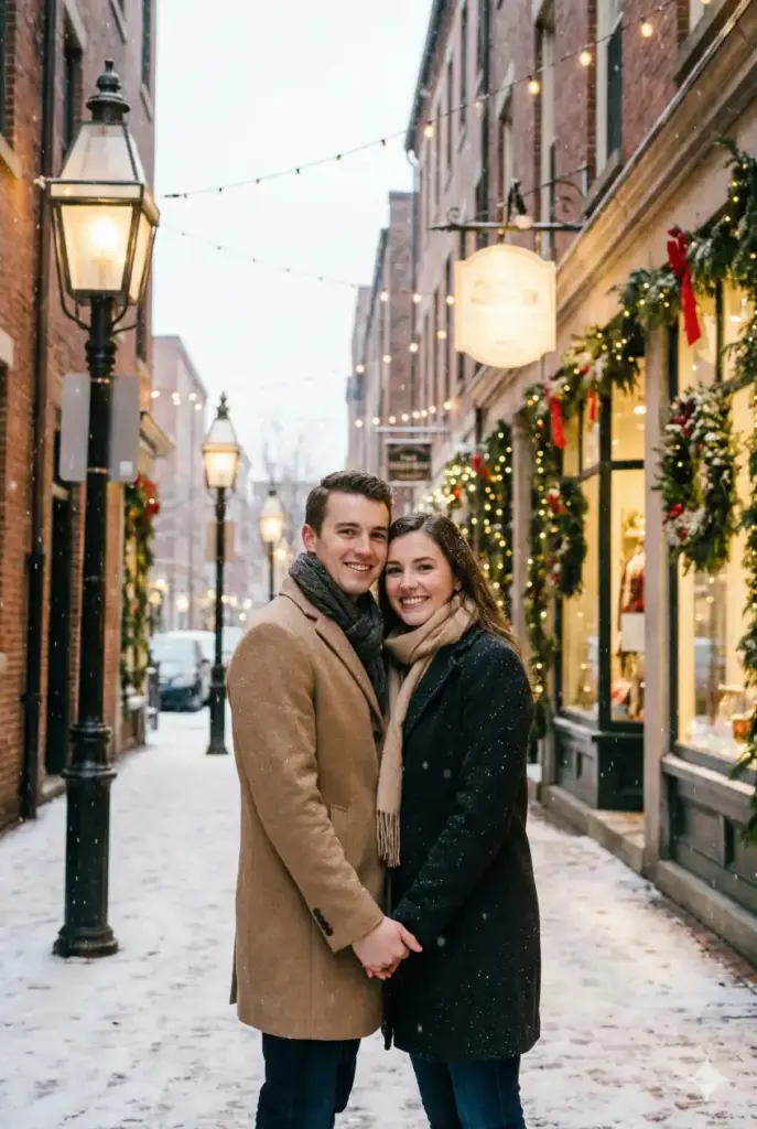 Young Couple in a Festive Street at Night