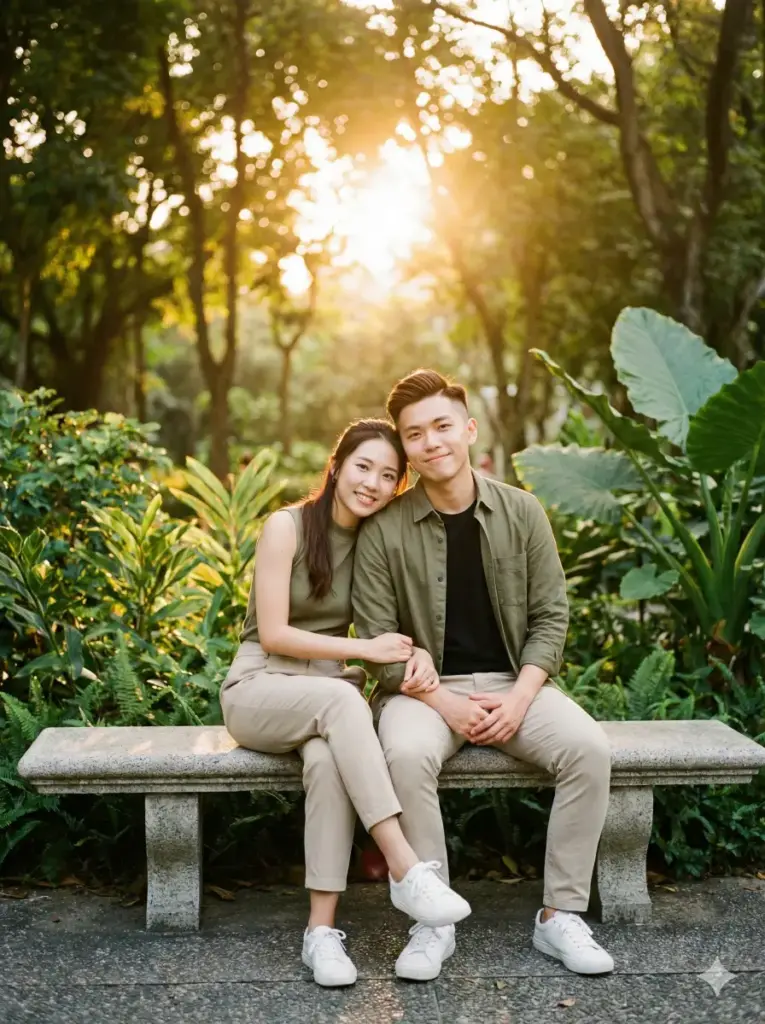 15 Gemini Nano Banana Pro Prompts for Couple Photos Park Bench Golden Hour