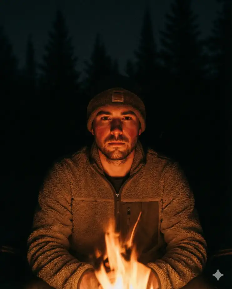 Man by Campfire, Night