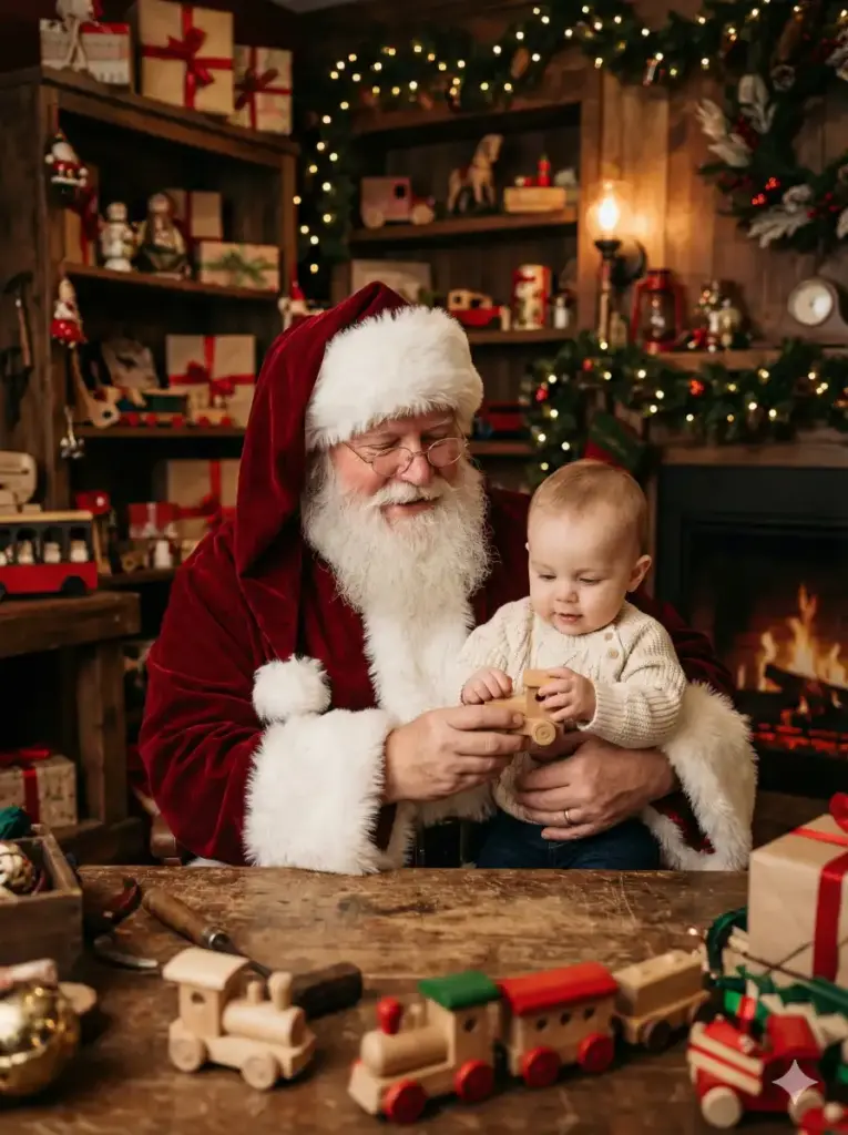 Santa and Baby in the Workshop