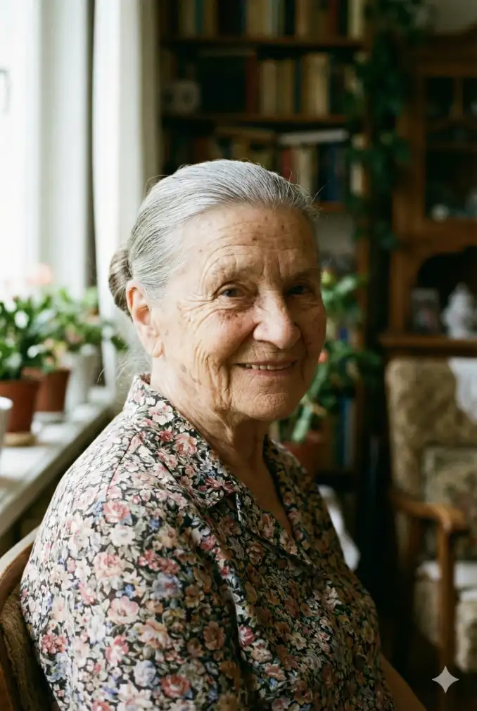 Elderly Woman, Window Light Indoors