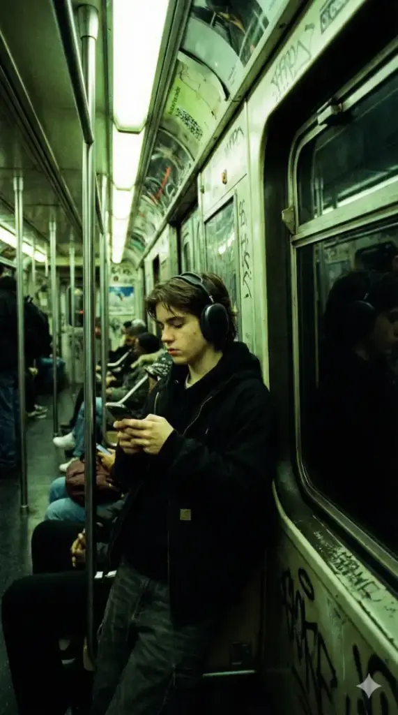 Teenager, Subway Train with Headphones